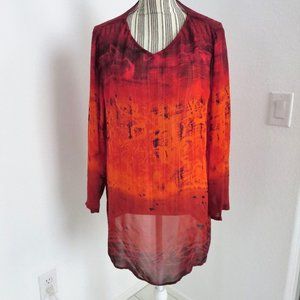 Carole Little V Neck Tunic Top Semi Sheer Batik